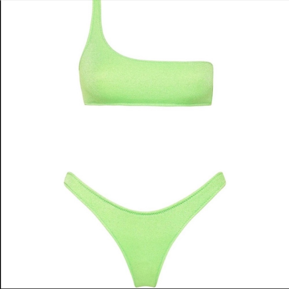 One Shoulder Green Sparkle Triangl Bikini - Melrose